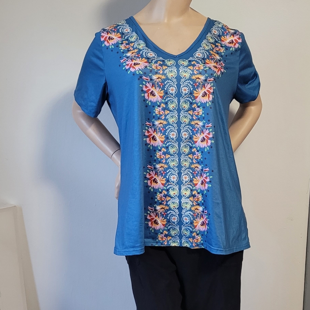 MISSLOOK Blue Floral Short Sleeve Top